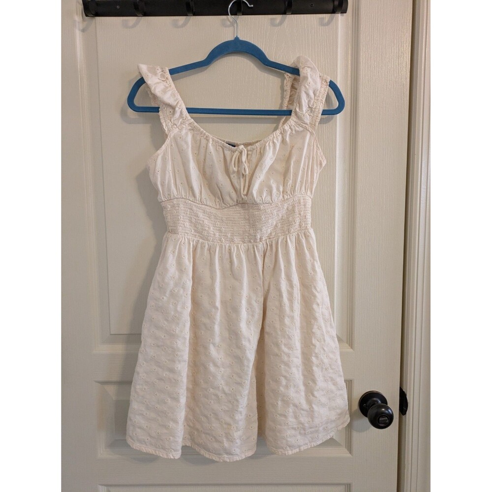 Old Navy Floral Eyelet Mini Dress S Cream Smocked Waist Cottagecore